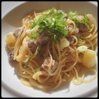Fish Bank TOKYO - 上司の誕生日アピールが続いたので、皆でBDランチ。メール会員には小さいホールケーキと全員分写真プリントのサービスあり。41階ビュー 個室。お祝いごとの利用にいいかも。鰹とジャガイモのオイルスパゲティー