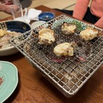 にしきの千松 - ふぐの切身を七輪で。刺身とはまた違う食感と味わい。
