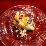 銀座 きた川 - 鰆燻製、マイルド黄身酢ぽってり、山わさびで一纏め