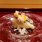 銀座 きた川 - 今日一、お酢を使ってない黄身酢、酸味は酢橘です