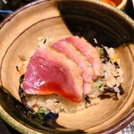 日本料理 柳燕 - 津軽鴨のローストと九条葱と鹿尾菜のご飯