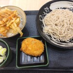 Yudetarou - 朝セット（野菜かきあげ丼），コロッケ