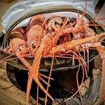 温石 - 最終日に揚がってしまった巨大赤座海老たち。年を越せない悔しさに暴れておりました。