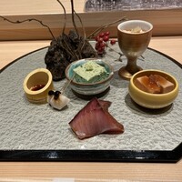 鮨 やざわ - 前菜（白子、あん肝は大好物(^_^)