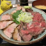 Kanazawa Nikushokudou - 能登牛と能登豚の肉丼　2,100円(税込)  ※紅白バージョン