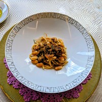SALONE TOKYO - 浅間開花桜~カラヒグ麺~マグロ頬肉ラグーと白いんげんまめ