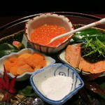 青華こばやし - 25年12月　前菜3種　織部の皿で