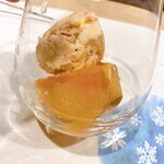 うを徳 - あまおうイチゴの自家製アイスクリーム、小布施産フジリンゴのコンポート、デコポン