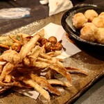 酒奏居肴家 季酒 - 天ぷら　里芋、くわい、ごぼうといんげん(忘れ汗)