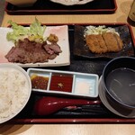 Gyuutan Ryouridai Kokuya - 牛たん・牛かつ定食　１,６２８円
                        牛たん、牛かつ、麦めし、お新香、テールスープ