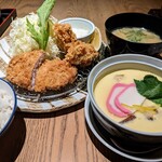 京都三条 かつくら - 料理写真:ヒレカツと牡蠣フライ膳と、追加注文した茶碗蒸し