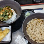ゆで太郎 環七西瑞江店 - 小柱と春菊のミニかき揚げ丼セット