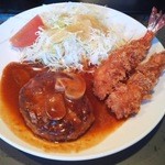 浜源 - ハンバーグとエビフライランチ