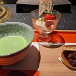 日本焼肉はせ川 別亭 - 自家製 栗どらやき、とちあいか、プレミアムアイス、宮ザキ園の極上抹茶(コース料理 師走)