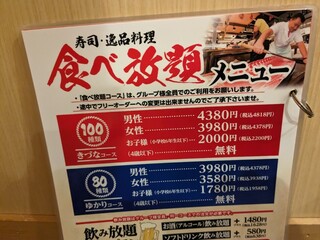 h Kidunasushi - 食べ放題のコースは、全100種類　男性は税込4,818エンガワですよ…