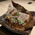 ホテル鹿の湯・花もみじ - お肉と海鮮ときのこの朴葉味噌焼き