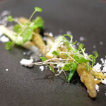 Élan - ランチコース 5832円 の北海島のわかさぎ 冬ホワイトアスパラ 庄内あさつき ポワイトセロリ