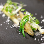 Élan - ランチコース 5832円 の北海島のわかさぎ 冬ホワイトアスパラ 庄内あさつき ポワイトセロリ