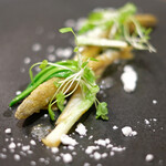 Élan - ランチコース 5832円 の北海島のわかさぎ 冬ホワイトアスパラ 庄内あさつき ポワイトセロリ