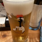 天ぷらと海鮮 ニューツルマツ - 生ビールは黒ラベル。鶴、可愛い。