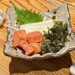 やきとん三吉 - 前菜3種のひとつ、明太子と長芋