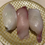 回転寿司やまと - 鮮魚3巻　　真鯛　はまち　かんぱち