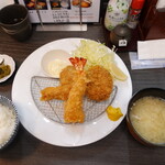 Mashio Sango Hachi - ミックスフライ定食　ロース、ヒレ、エビ、メンチ　1,000円