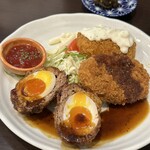 洋食 小林 - スコッチエッグ定食•カニクリームコロッケ