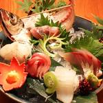 Sakuramaru - 季節の魚のお造り盛合せを山陰の手仕事“出西窯”の器で
