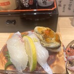 Sushitatsu - 広島名物三貫盛り（鯛塩レモン、生穴子、焼き牡蠣）