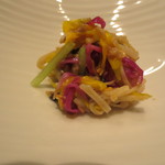 新宿割烹 中嶋 - サンマの梅肉和え。キノコ、水菜、菊と。