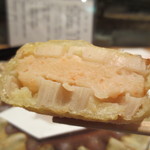 新宿割烹 中嶋 - 辛子酢に漬けたレンコンで挟んだ芝えびの真蒸。