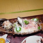 丸文 - 本日の刺身〜かんぱち1匹＋貝