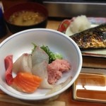 さかな亭 - 昭和レトロなレストラン街の、隠れた名店。ランチは刺身定食に焼き鯖がついて 1000円でおつりがくる。美味い。