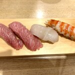 つきぢ神楽寿司 - カマトロ・帆立・車エビ
