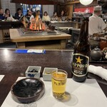 Okajouki - ビールとお通し2品（お通し何だったか忘れちゃいました(^^;;）
