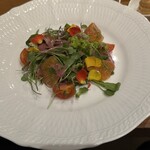 Nakamuraya - 長野鮭のカルパッチョ　野菜サラダ　小皿に入ったシュー包み