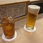 割烹　梅津 - ビールと烏龍茶で乾杯