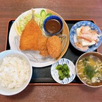 紅椿の湯 - アジフライとヒレカツ定食