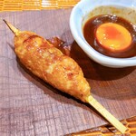 Homemade chicken suki meatballs with Okukuji egg yolk sauce