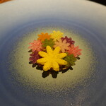 6 - かんぱちのタルタル、大根と野菜のパウダー