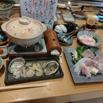 すし てんぷら 吾作亭 - ●ﾗﾝﾁ 単品。ふぐ(鍋3278+刺し2178X2+白子2178)+鮑ｱﾜﾋﾞ刺し1738X2+雑炊ｾｯﾄ330=13,618円 