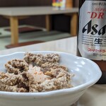 赤提灯 - レバー唐揚ポン酢420円　スーパードライ大瓶490円