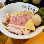 Menshou Seibei - のり 味たま レアチャーシュー2 鶏チャーシュー2 つくね2 タケノコ2
