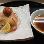 末広寿司 - ◆セイコガニ甲羅盛りの天ぷら(セイコガニの内子入りの天つゆ)