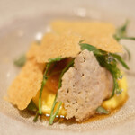 ラ・リューン - ランチコース 5000円 の岩手のホタテ貝焼き パルミジャーノチーズの薄焼き