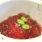 ラ・リューン - ランチコース 5000円 の雲丹とトマトのソルベ 茄子の煮浸し コンソメジュレがけ ライム風味