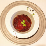 ラ・リューン - ランチコース 5000円 の雲丹とトマトのソルベ 茄子の煮浸し コンソメジュレがけ ライム風味