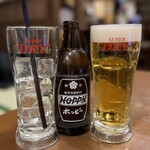 極楽湯 - ホッピーセット580円　生ビール（中）580円
