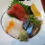 佳肴ながつき - お造り三種盛り　鯖きずしが特に美味♪